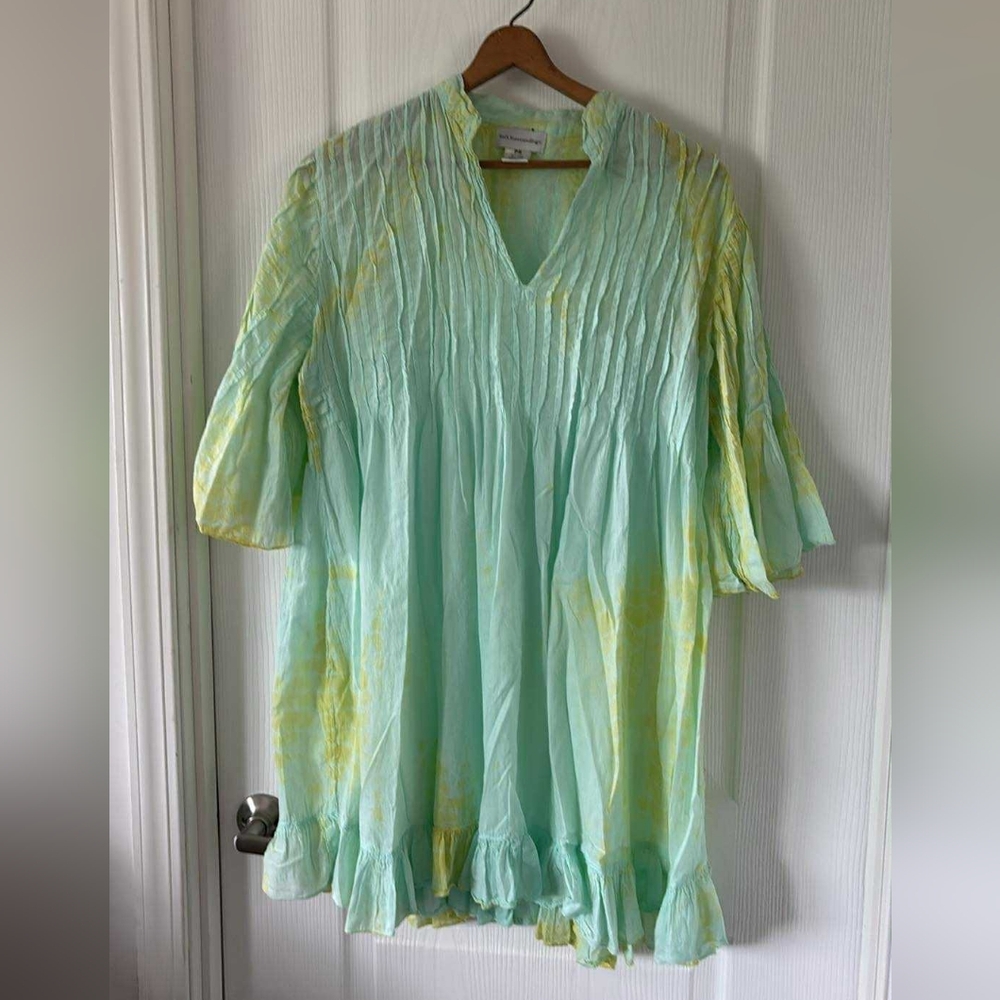 Light Green and Yellow Cotton Dress/ Cover Up Coastal Grandma Beach Cruise